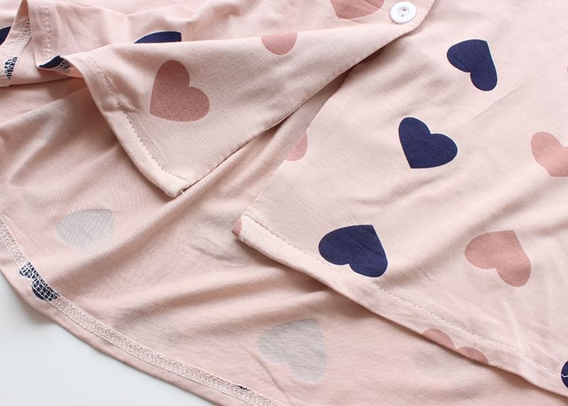 Dogini - Pyjamaset: shirt met korte mouwen en hartjesprint + shorts met elastische taille