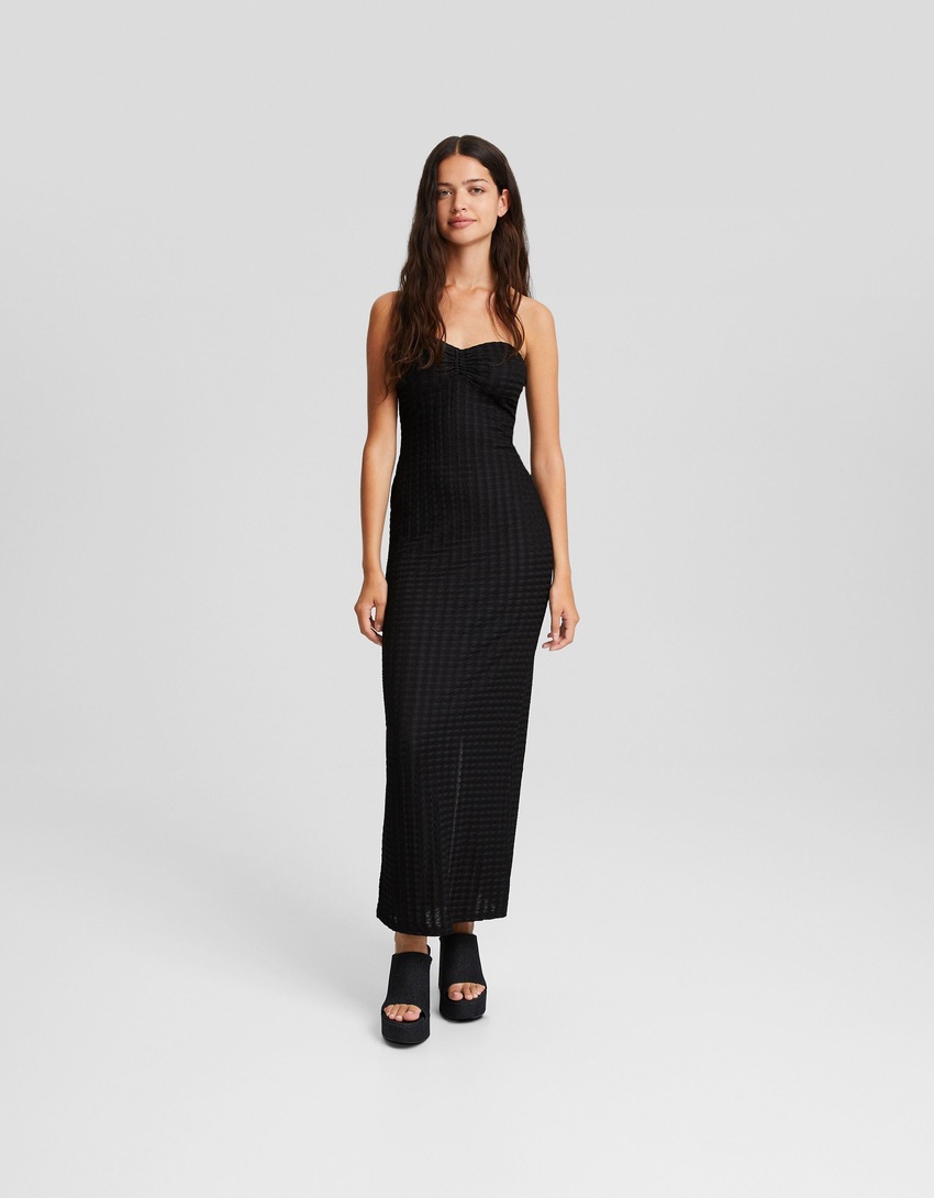 Vestido longo rústico estilo bandeau