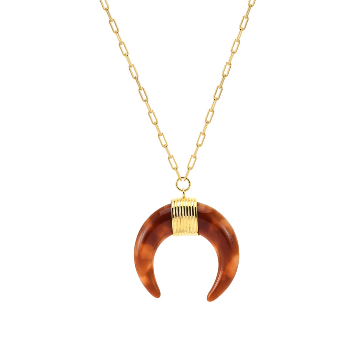 Collier En Argent Doré Et Pendentif En Acétate Marron
