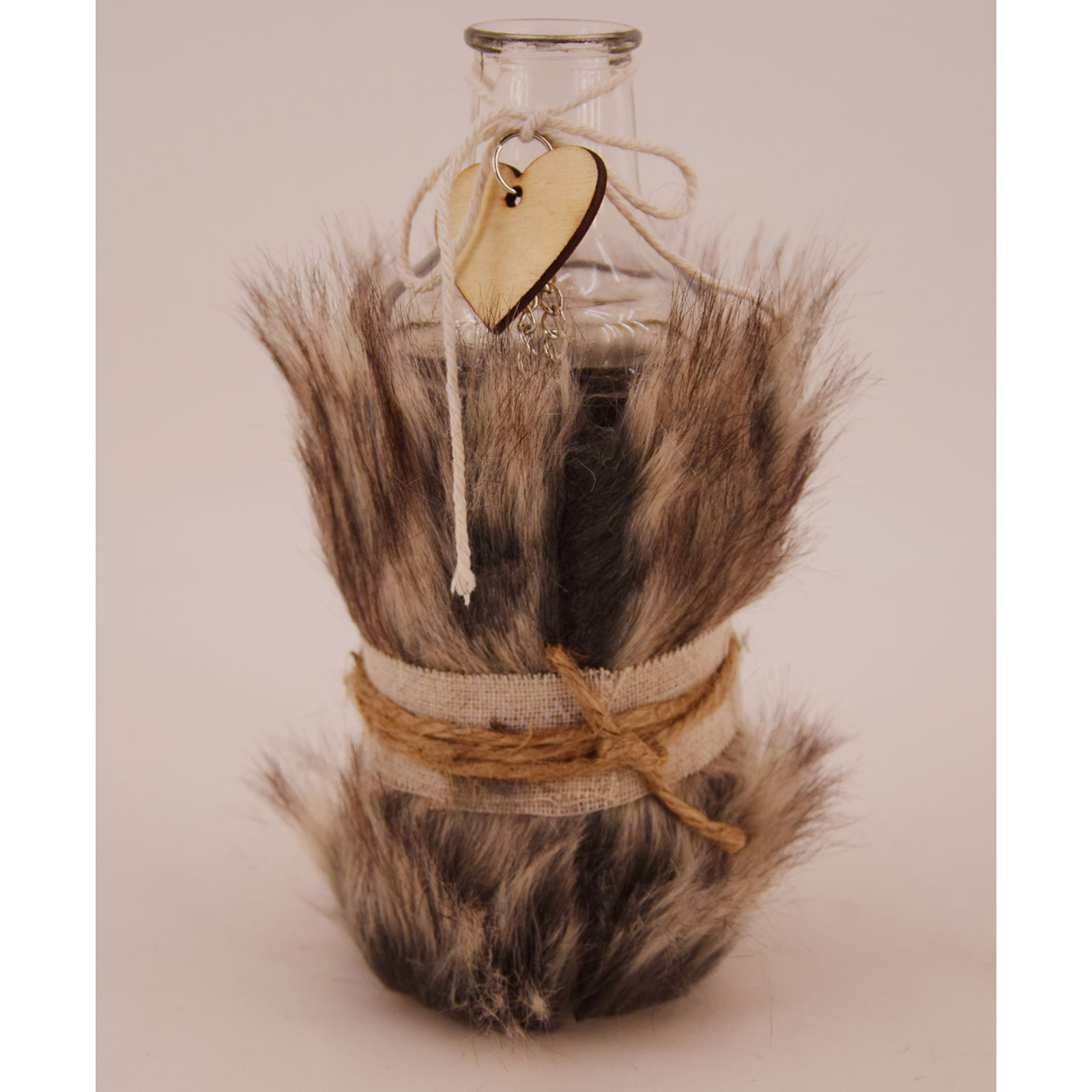 Deko-Vase - braun - Kunstfell - Glas