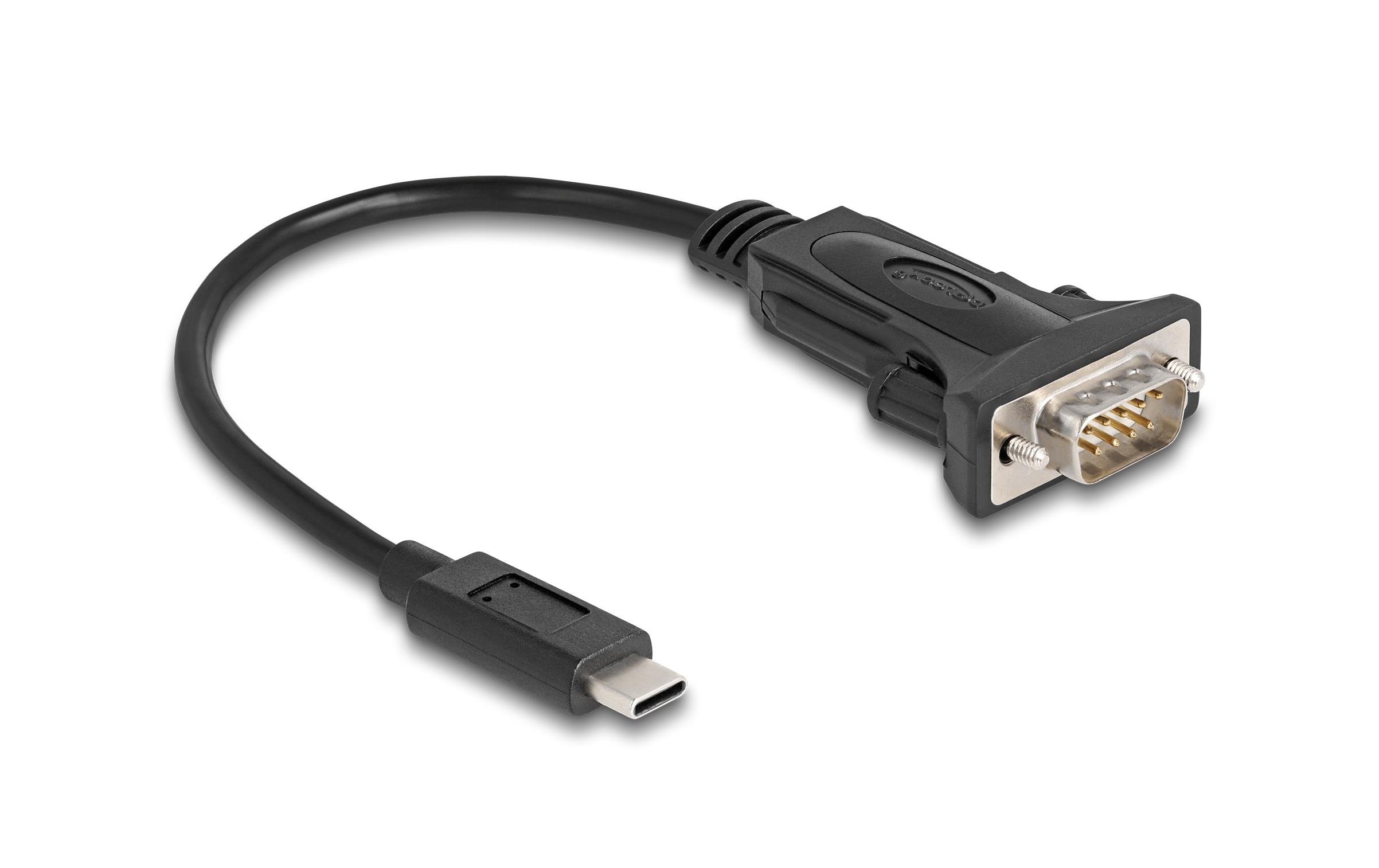 Serial-Adapter USB-C – RS-232 D-Sub 9 Pin mit Schraube 0.25mDelock Adapter USB Type-C zu 1 x Seriell RS-232 D-Sub 9 Pin Stecker mit Schrauben 0.25 m