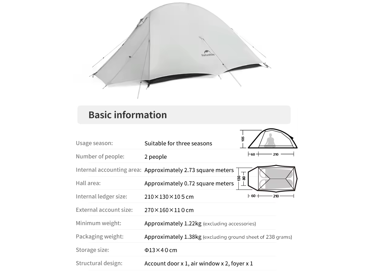 Naturehike Cloud Up 2 Ultra Light trekkerstent - White