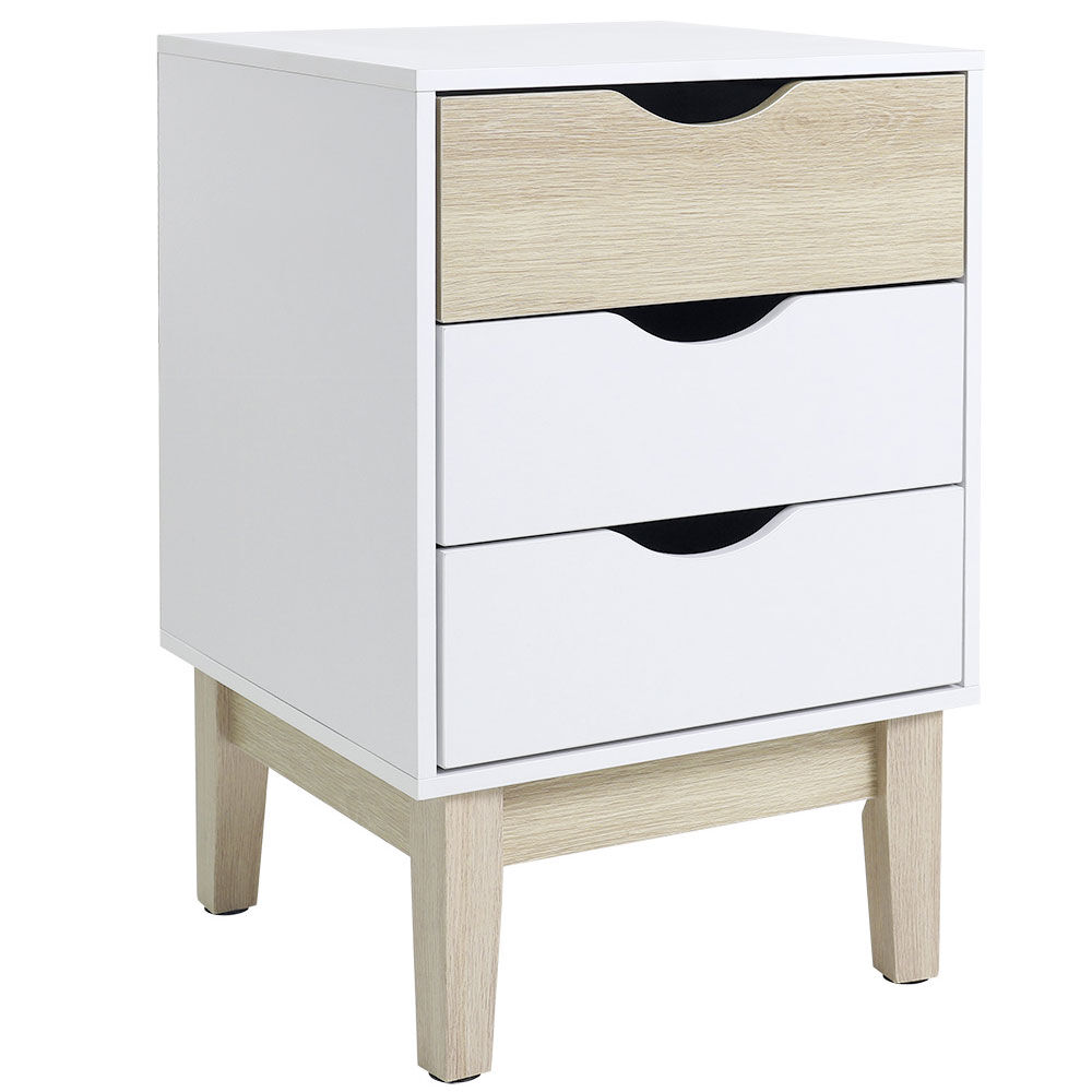 Meuble de rangement Lida 3 tiroirs en bois naturel et blanc