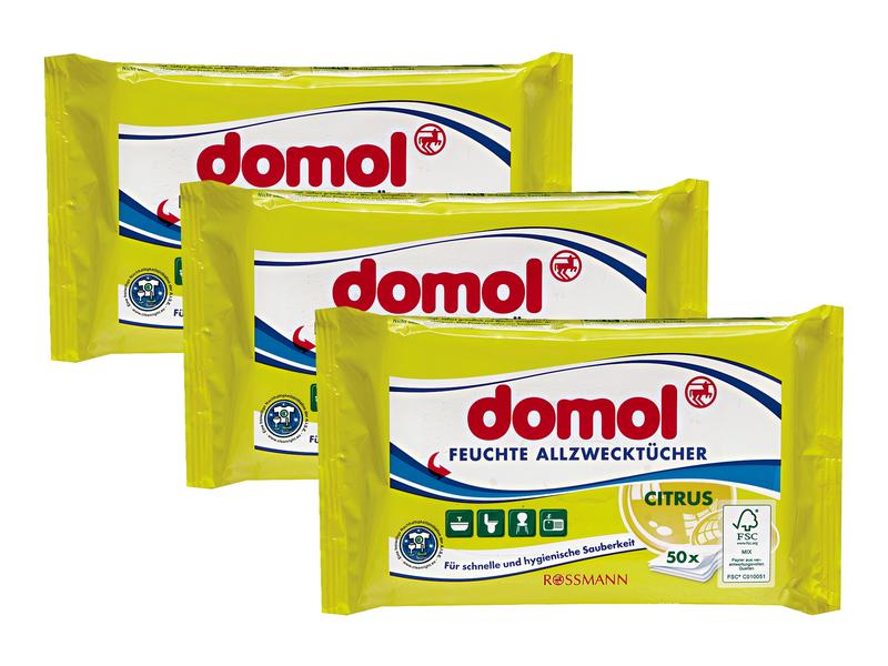 Domol Feuchte Allzwecktücher Citrus 3 x 50 Stück Praktische und schnelle Reinigung