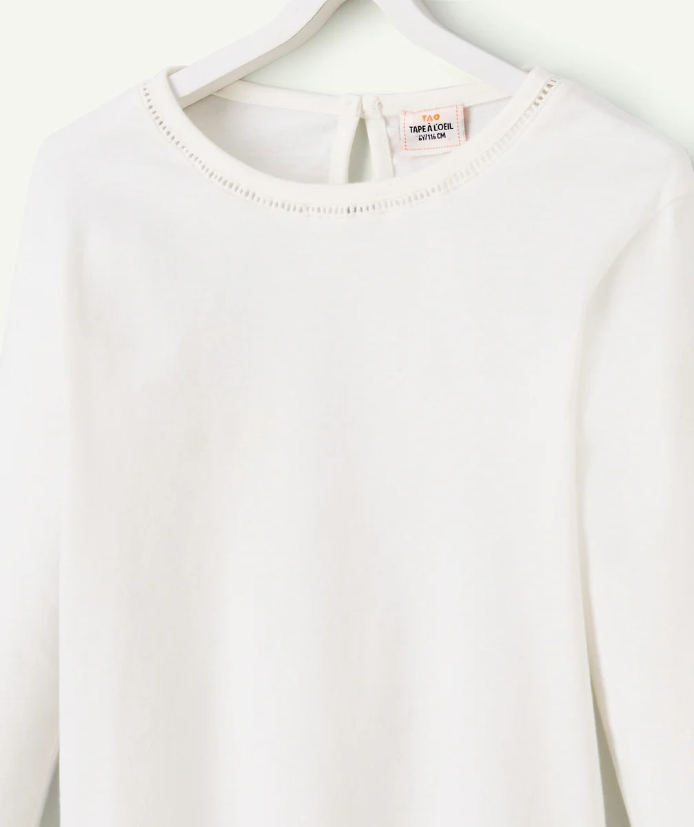 T-SHIRT FILLE EN COTON BIO BLANC AVEC DÉTAILS AJOURÉS