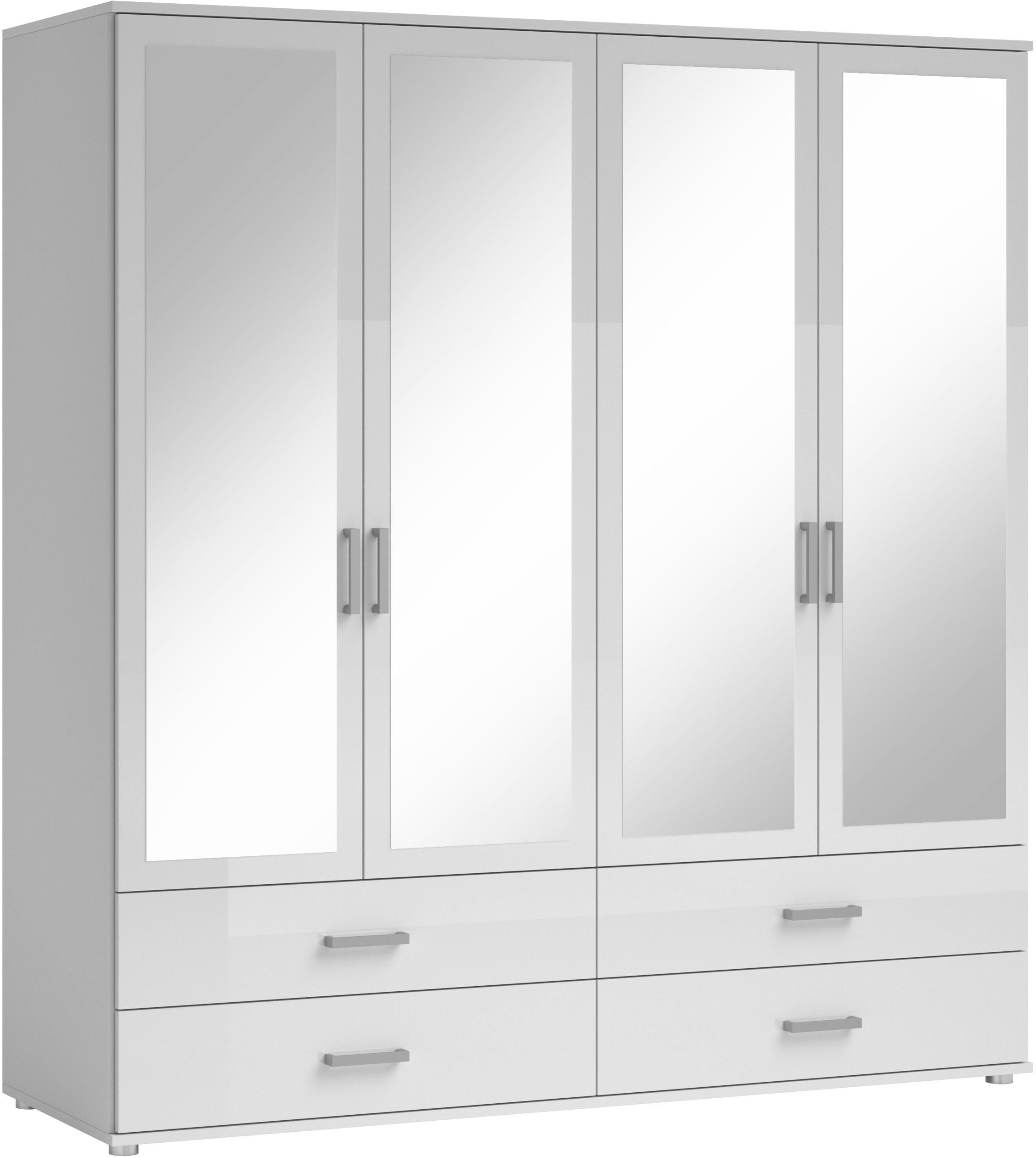 Schlafkontor Drehtürenschrank »Ivar Kleiderschrank mit Spiegel« inklusive 2 Spiegeltüren und 4 farblich abgesetzten Schubkästen