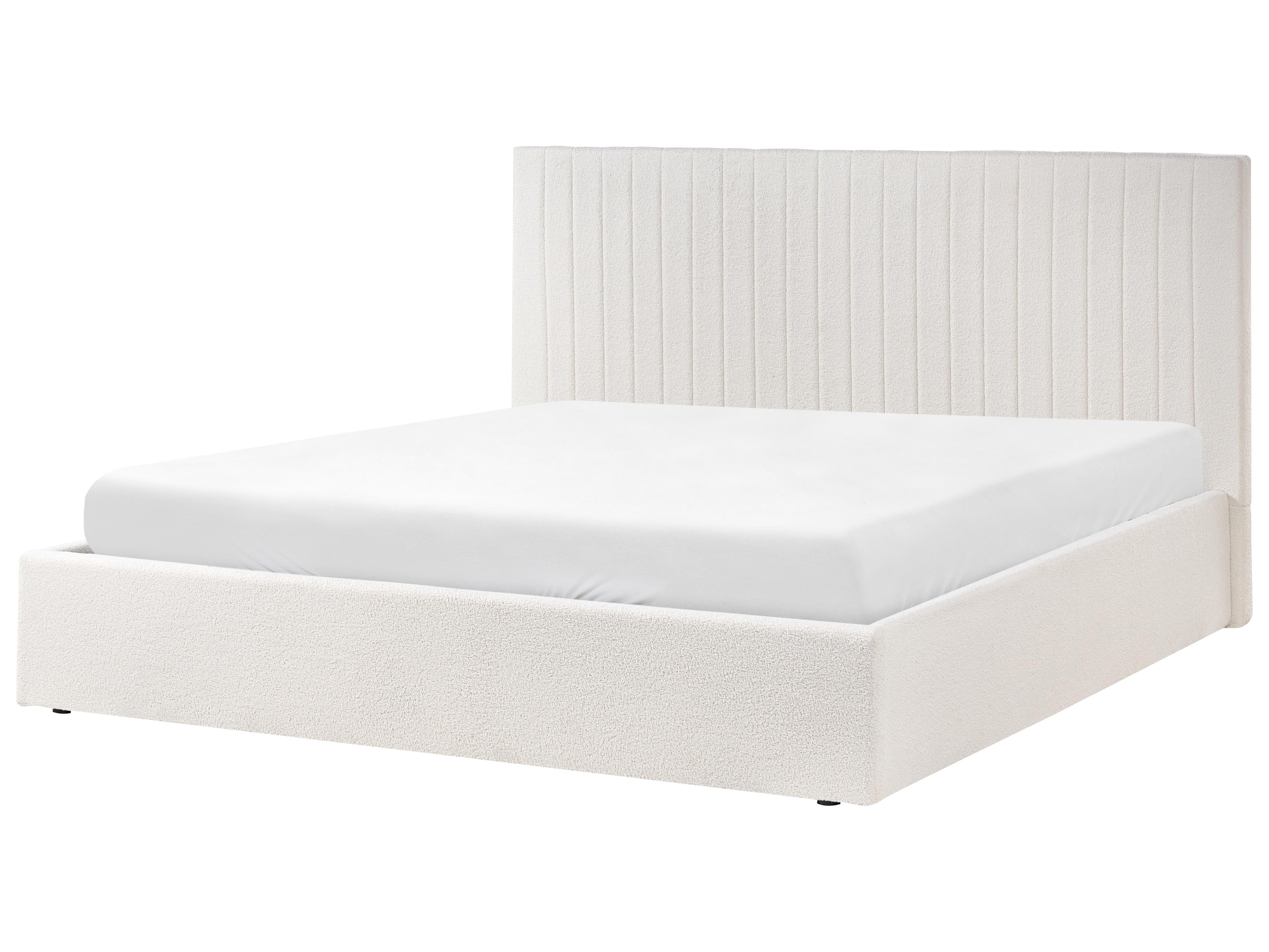 Bed met opbergruimte Bouclé VION 180 x 200 cm Gebroken wit