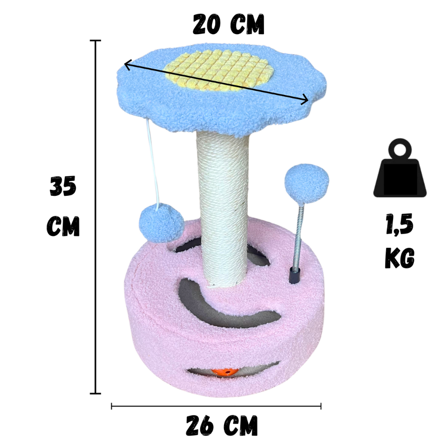 Arranhador para Gatos. Arranhador pequeno de 35 cm. Torre para gatos com 2 bolas para brincar. Arranhador para gatos. Árvore para gatos em formato de flor.