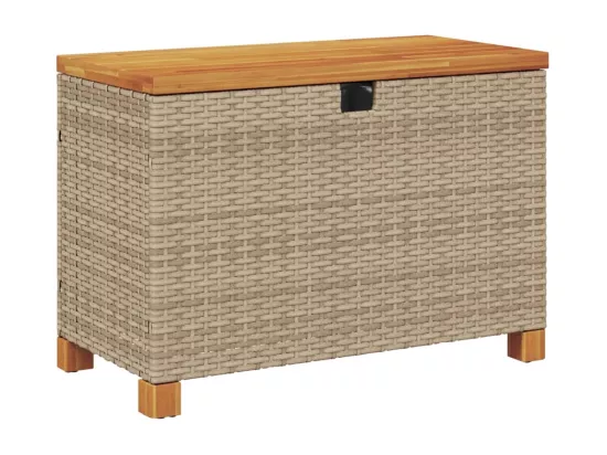 Boîte de rangement de jardin beige résine tressée bois d'acacia