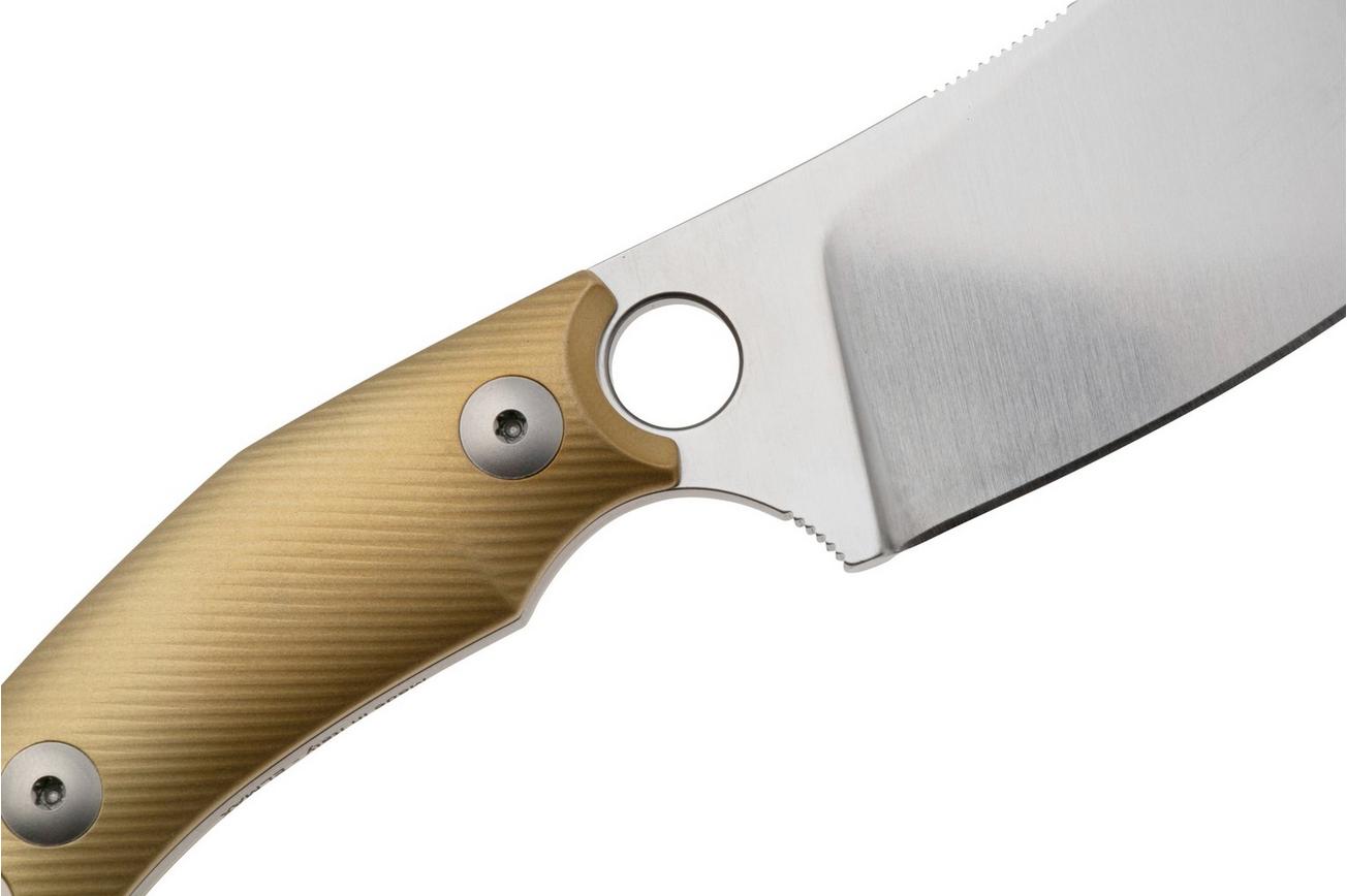 GiantMouse GMF1-XL Brass Milled, Satin Elmax, Burgundy Leather Sheath, vaststaand mes