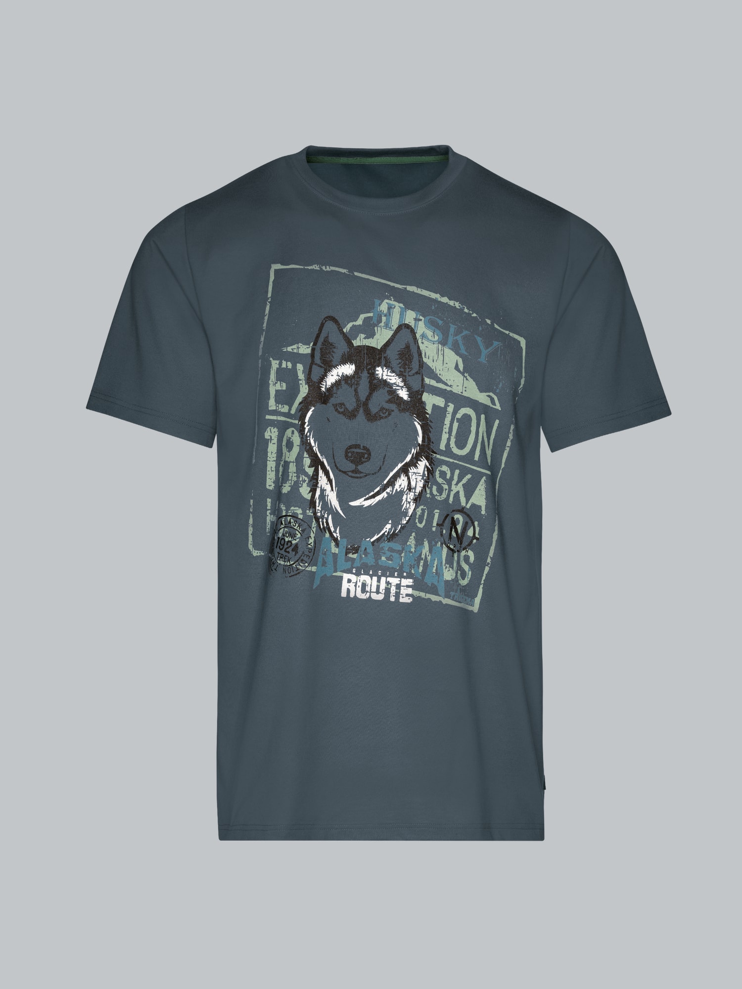 T-Shirt mit großem Husky-Printmotiv Anthrazit
