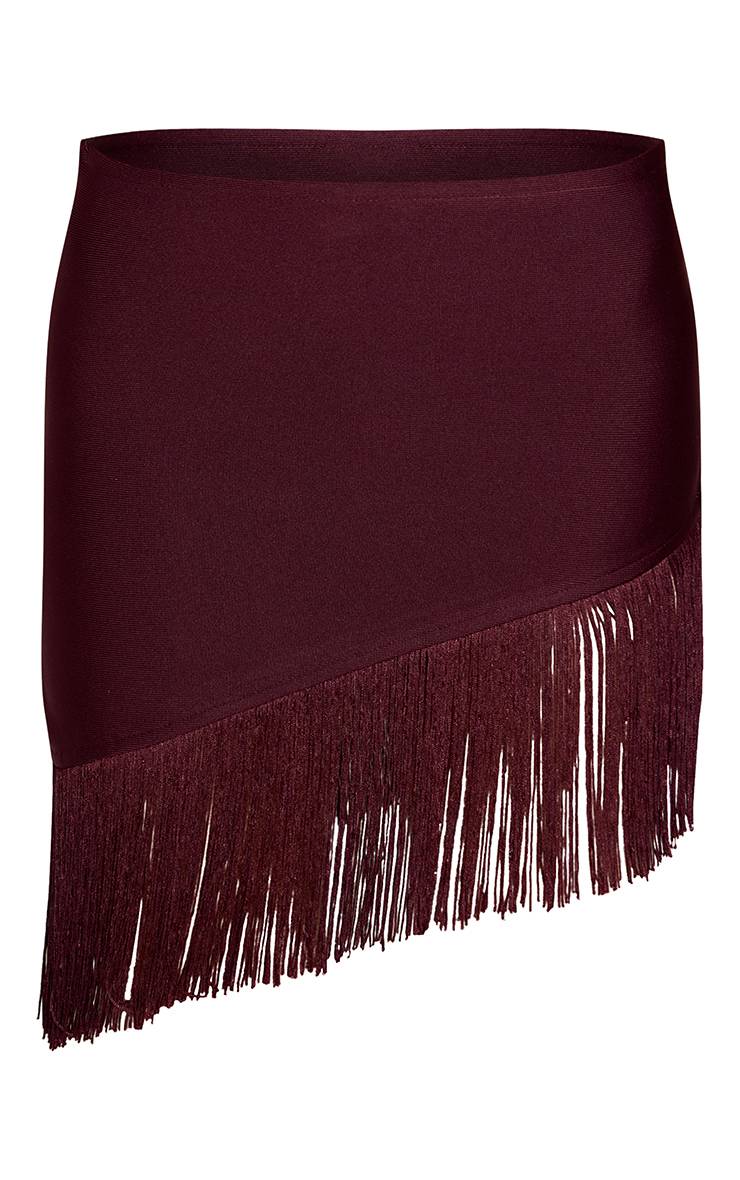 Rouge Vin Jupe Mini Asymétrique À Pompons En Bandage