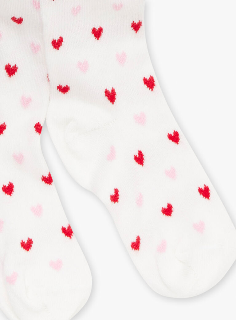 Collants écrus jacquard à imprimé coeurs