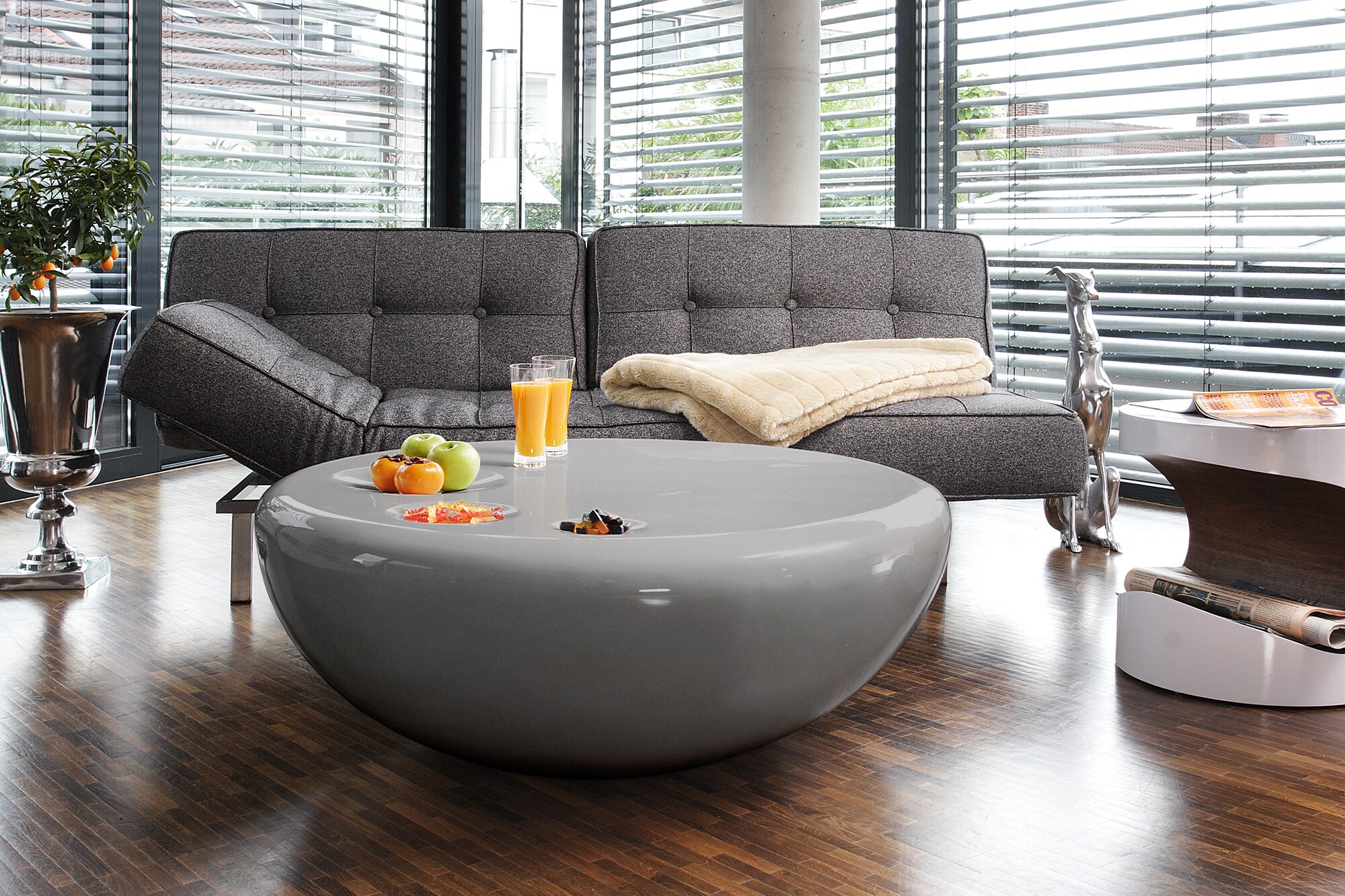 Couchtisch Ø100 cm grau Glastisch Beistelltisch Sofatisch Wohnzimmertisch rund
