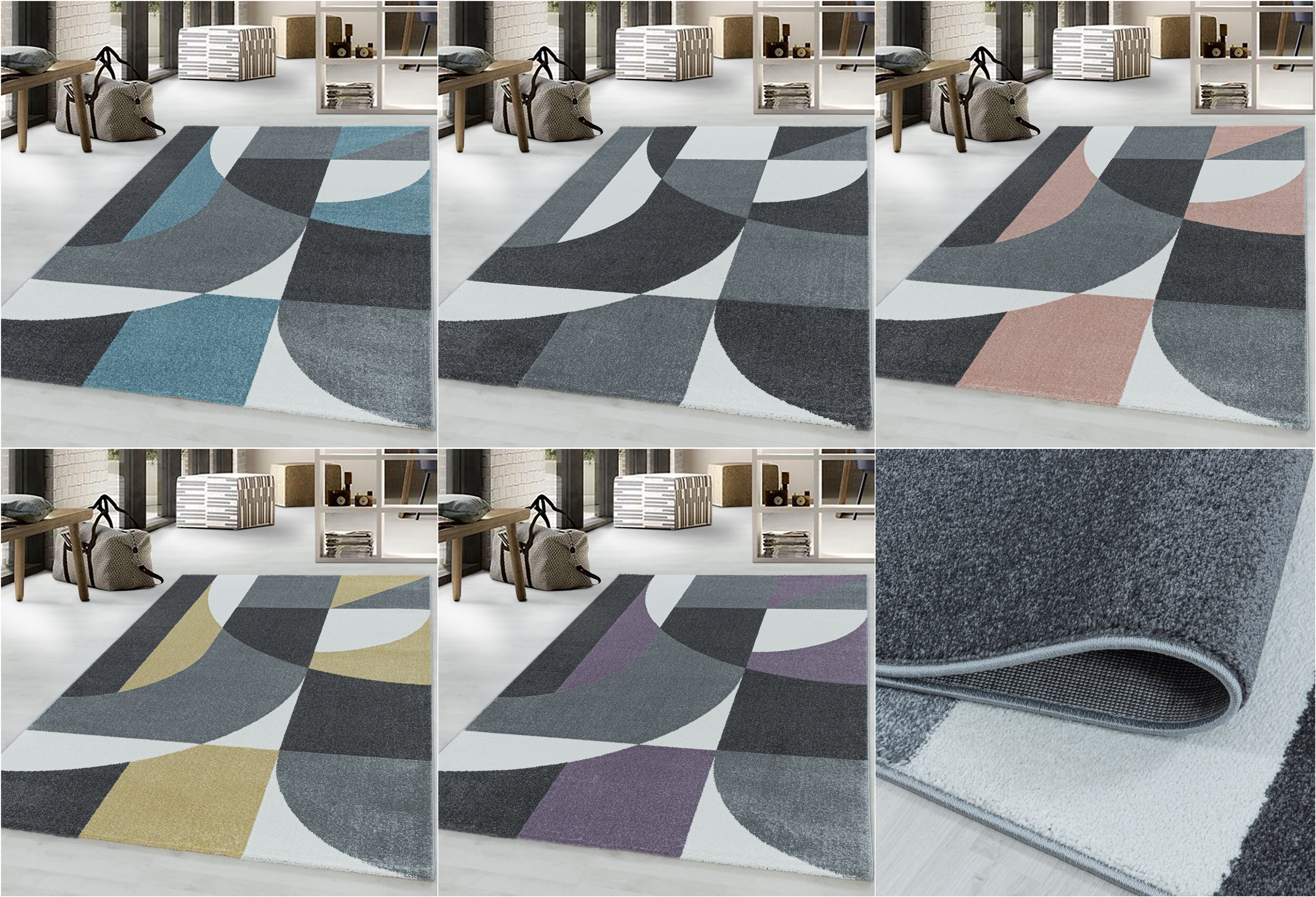 Modern Designer Kurzflor-Teppich - Geometrische Muster, Pflegeleicht, Ideal fürs Wohnzimmer