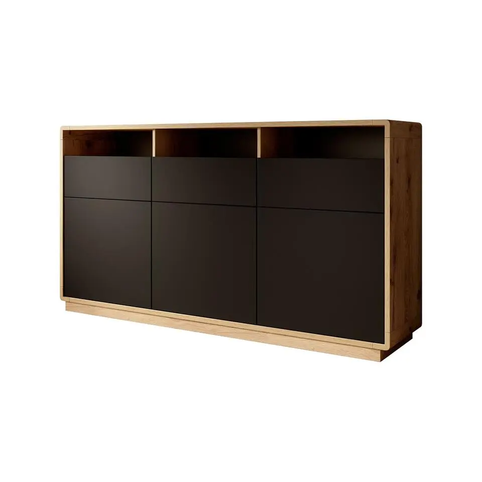 Meubella - Dressoir Acuna - Mat zwart - Eiken - 180 cm