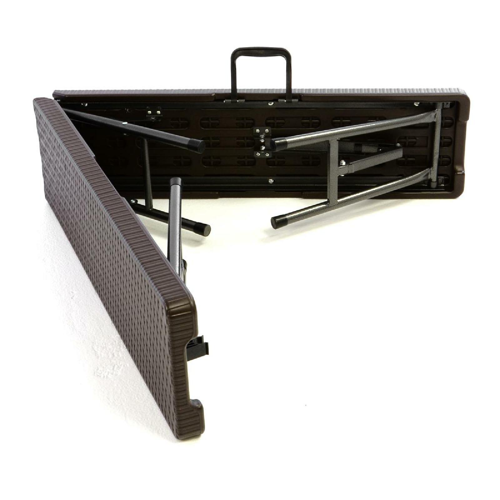 VCM 3-tlg. Gartengarnitur 1 Tisch 2 Bänke klappbar Rattanoptik Bierzeltgarnitur 180cm braun