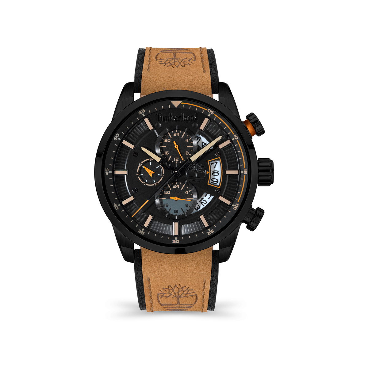 Montre Timberland homme multifonction acier noir bracelet cuir beige