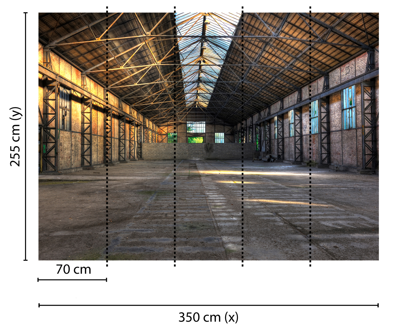 Fototapete DESIGNWALLS - grau-gelb - Alte Halle - 2,55 Meter
