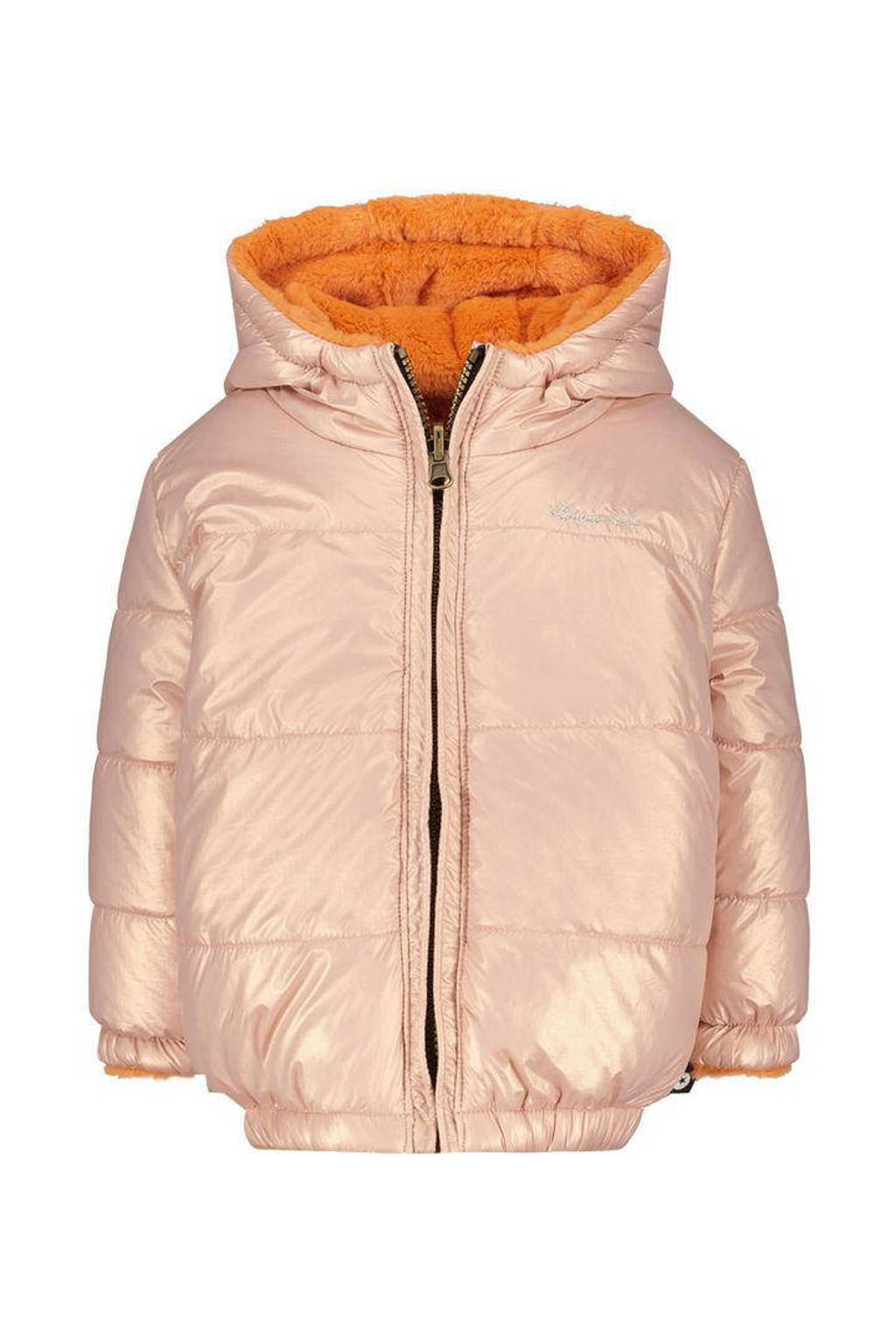 Like Flo reversible winterjas met imitatiebont oranje/metallic roze