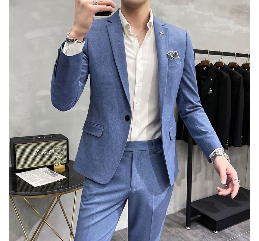 Deepwood - Set: Effen blazer met één knoop + Hoge taille rechte broek