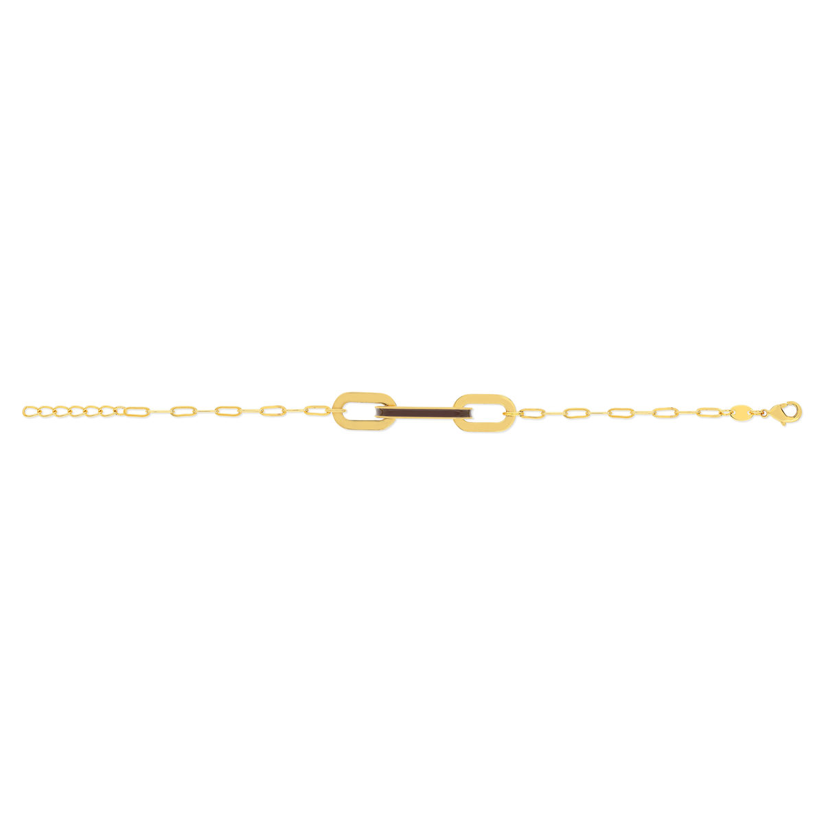Bracelet plaqué or anneaux laque marron 16cm.