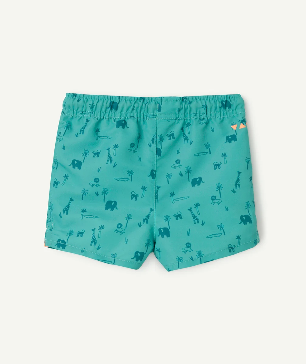 SHORT DE BAIN GARÇON EN FIBRES RECYCLÉES VERT IMPRIMÉ ANIMAUX