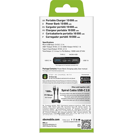 SBS powerbank 10.000mah - sort