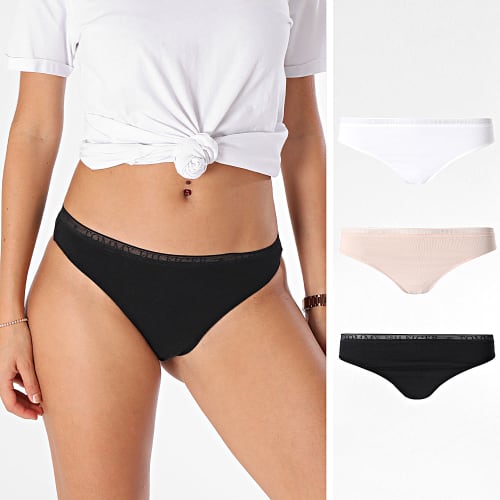 Lot De 3 Strings Femme 4890 Noir Blanc Beige