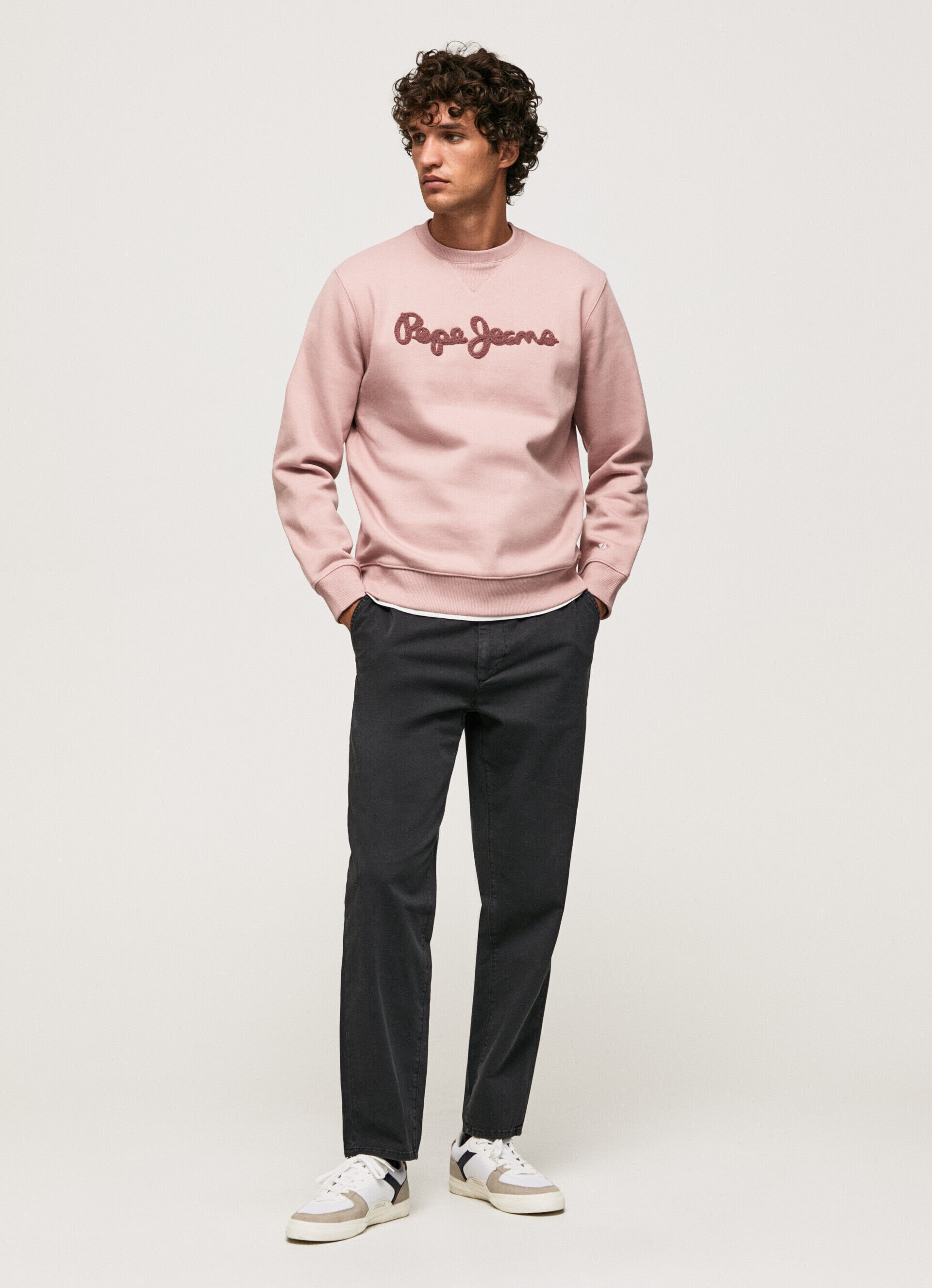 Moletom de algodão com logo bordado - rosa claro