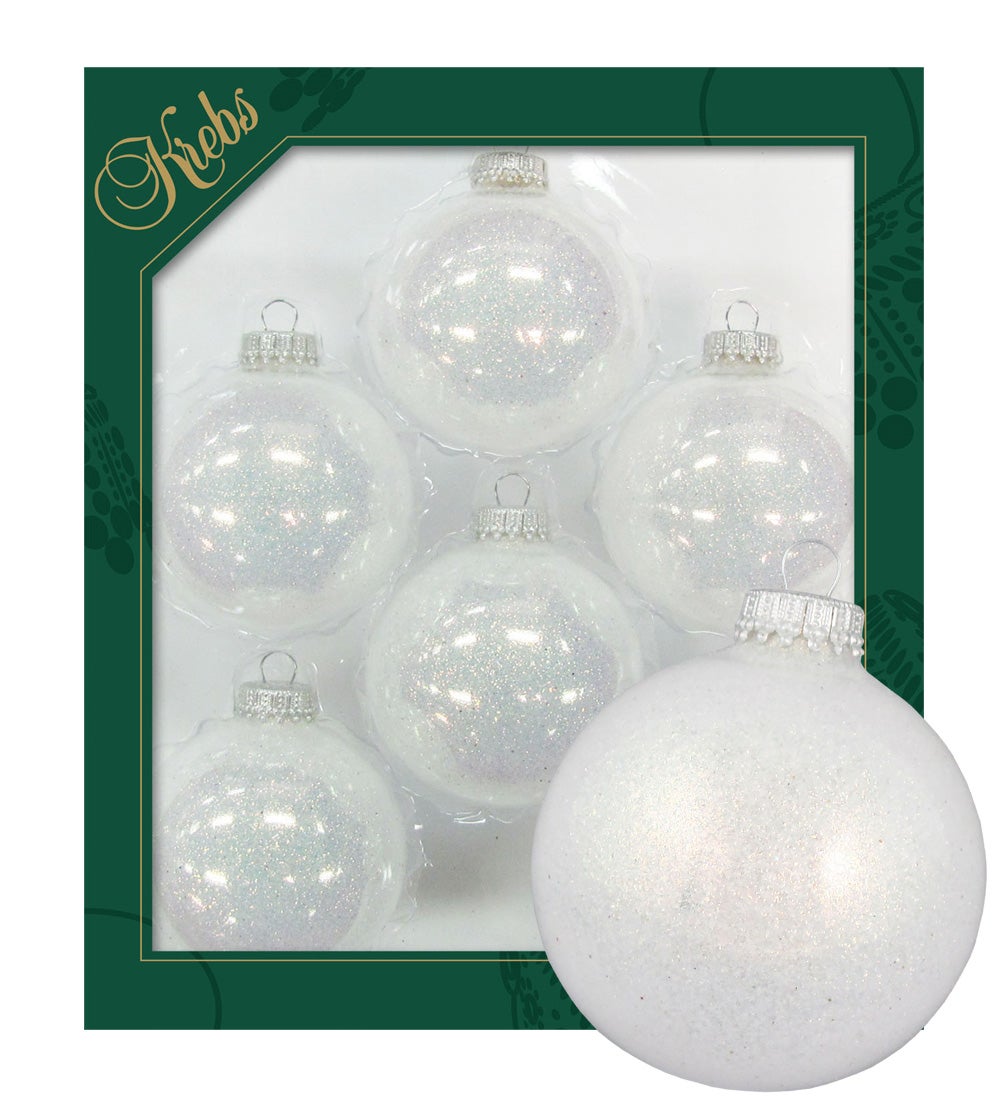 Witte glazen ballen van 7 cm met glitter aan de binnenkant, 6 stuks, kerstballen, kerstversieringen, kerstversieringen voor in de kerstboom