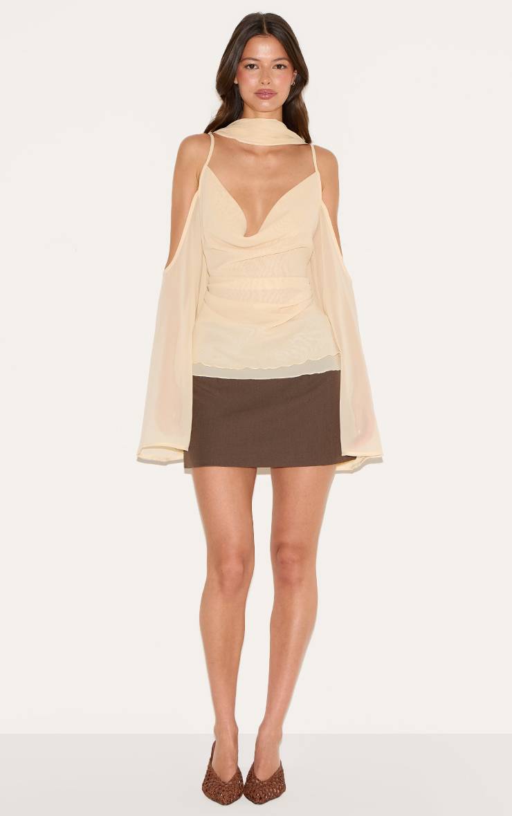 Amande Haut Long En Mousseline Avec Foulard Drapé