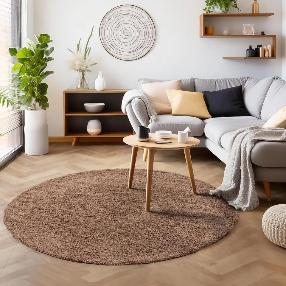 Basic Rond Shaggy vloerkleed Caramel Hoogpolig - 160 CM ROND