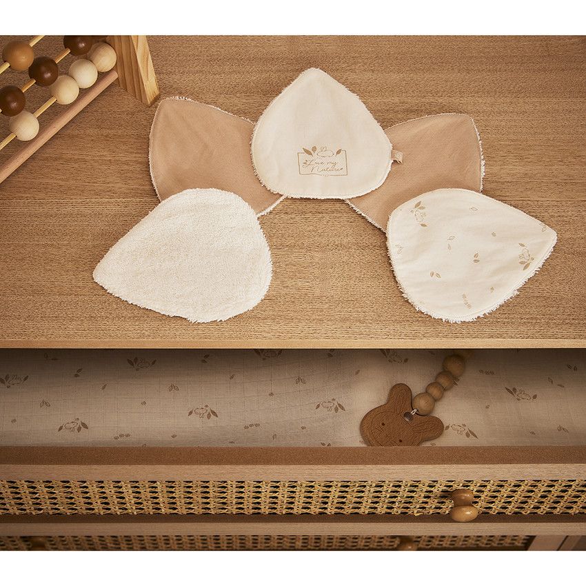 Lot de 5 lingettes lavables multi-usages pour bébé - Ecru