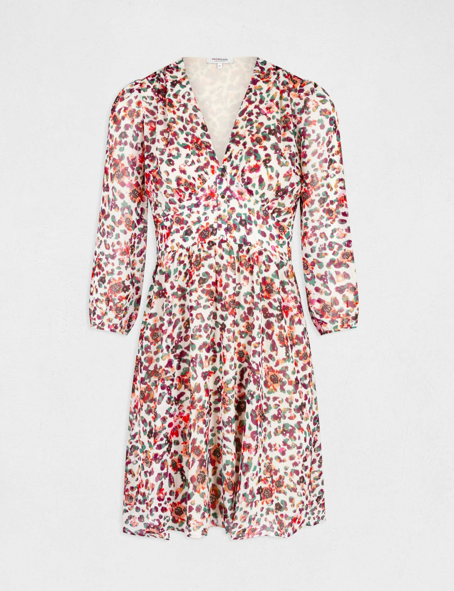 Robe trapèze fluide imprimé floral ecru femme - ecru