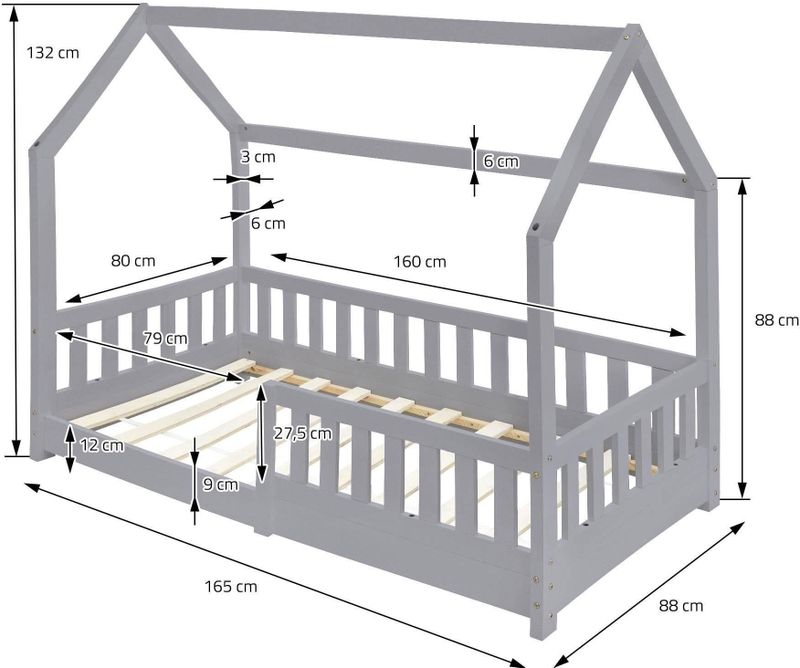 ML Design - Kinderbed - Lichtgrijs - Dennenhout - Met Uitvalbescherming - Met Lattenbodem