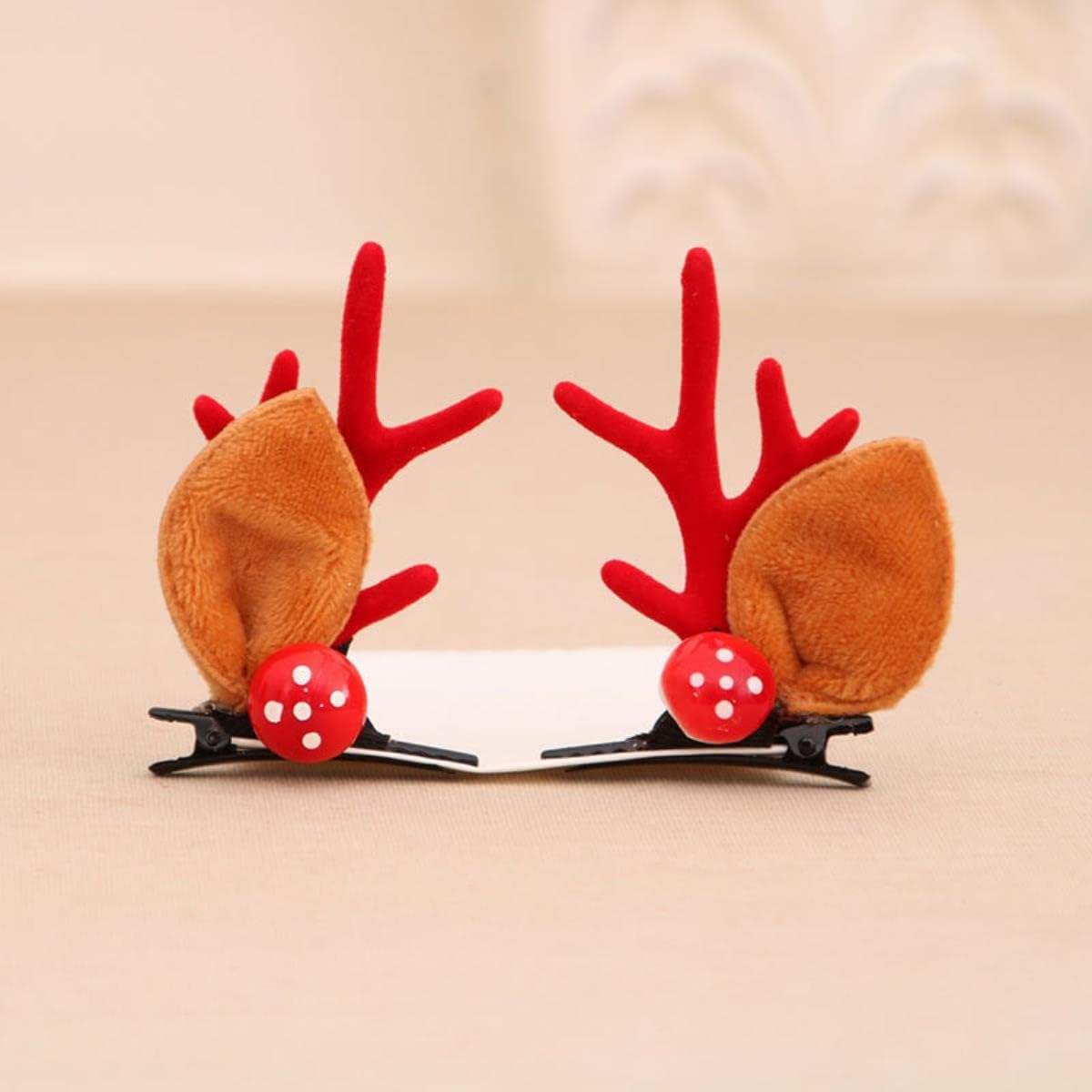 (2 Paar) Christmas Haarklammern Weihnachts Accessoire Rentier Geweih - Rot / Braun