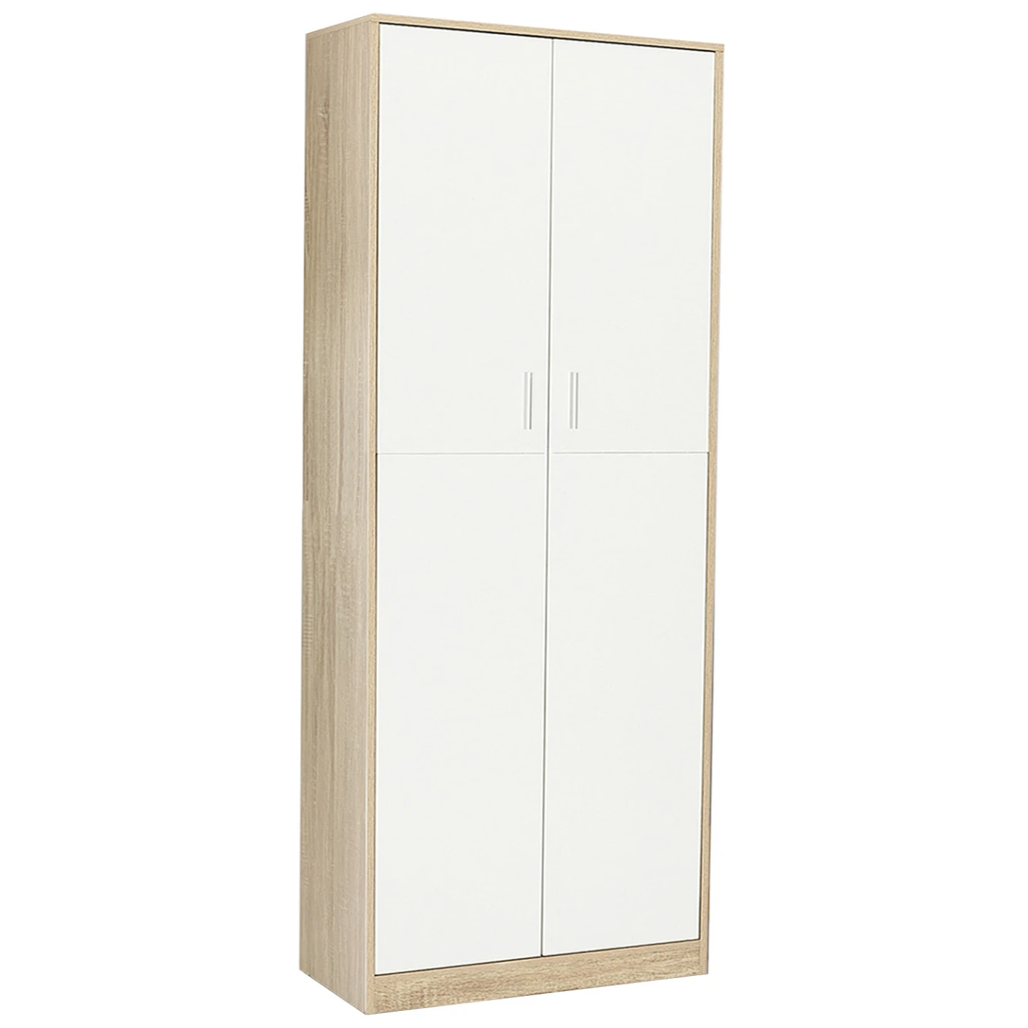 Armoire de bureau 190 cm multifonction MARIA bois et blanc 2 portes 4 étagères