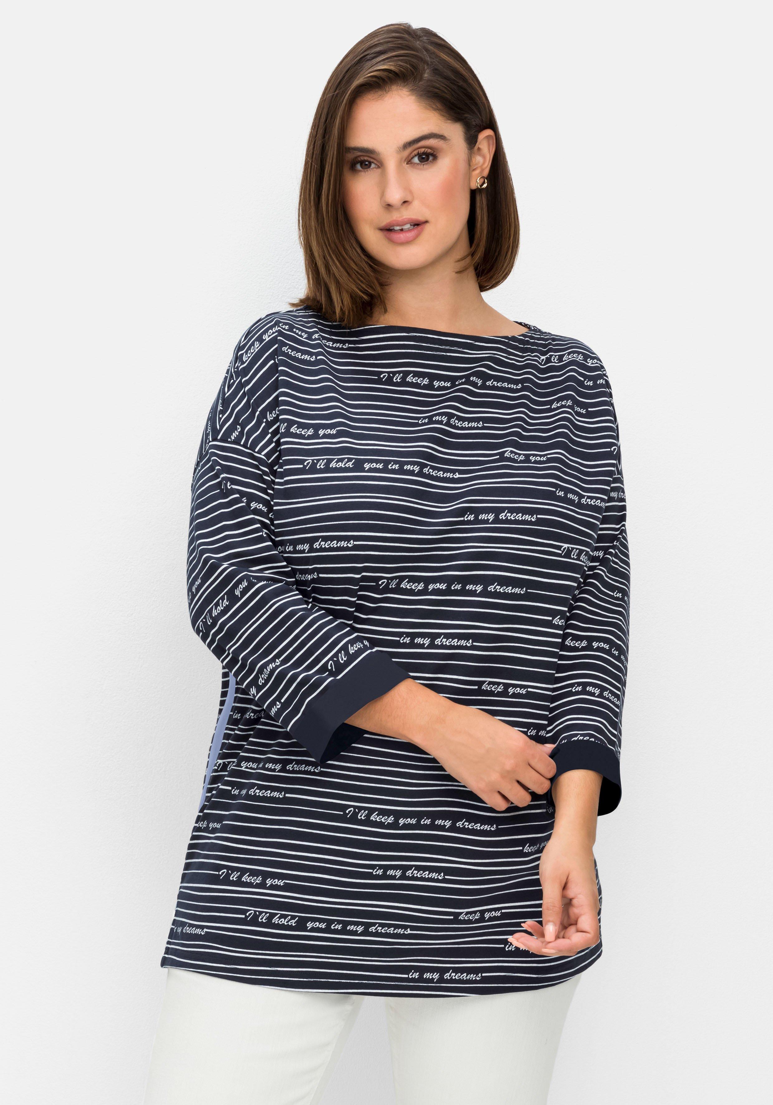 3/4-Arm-Shirt mit Streifen und Wordingprint