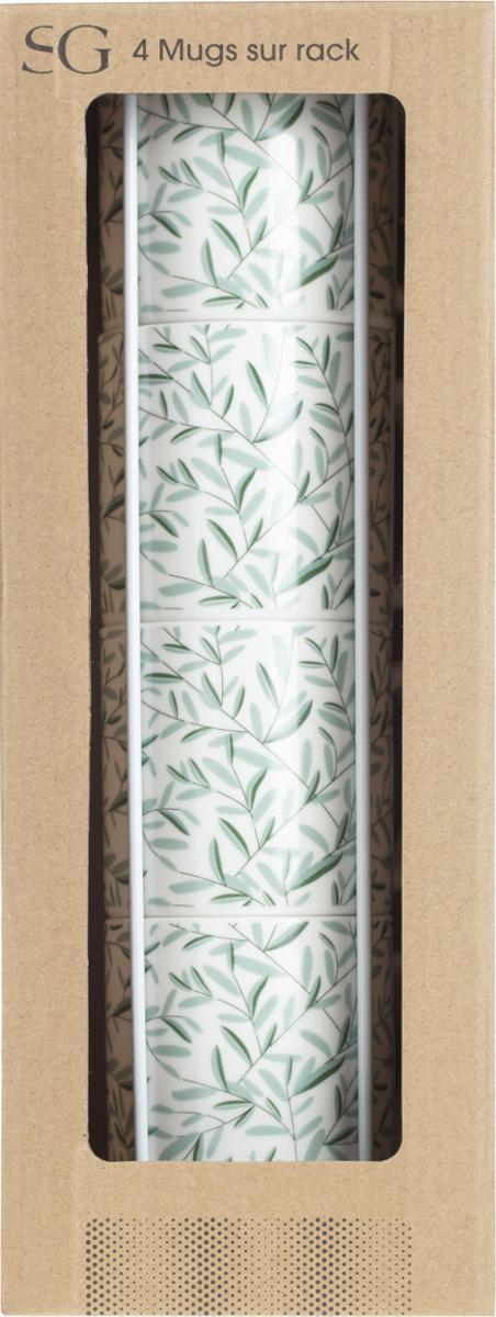 RACK 4 MUGS FLORAL GREEN 24CL