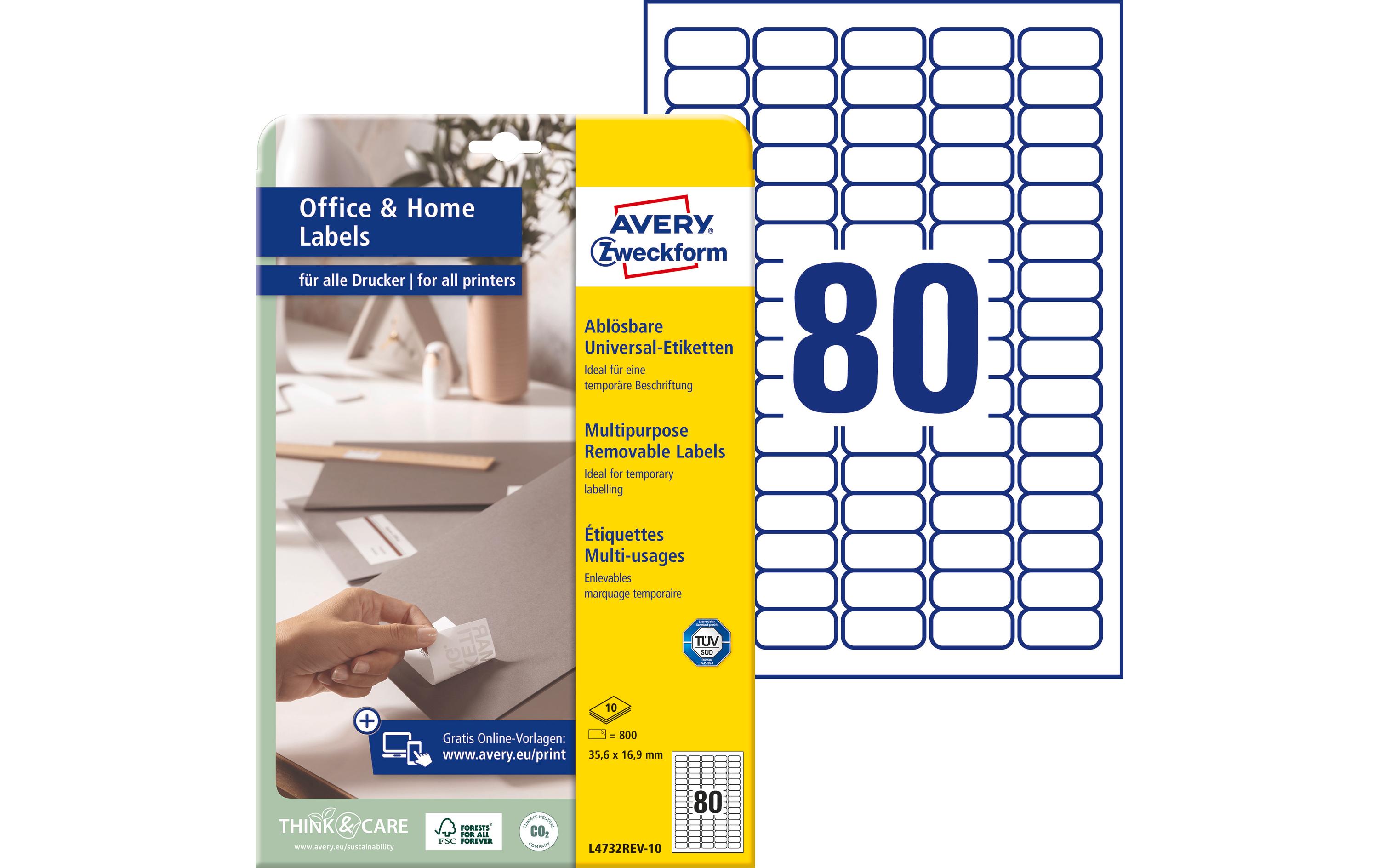 Universal-Etiketten L4732REV 35.6 x 16.9 mm, 10 BlattWeisse Aufkleber, wiederablösbar