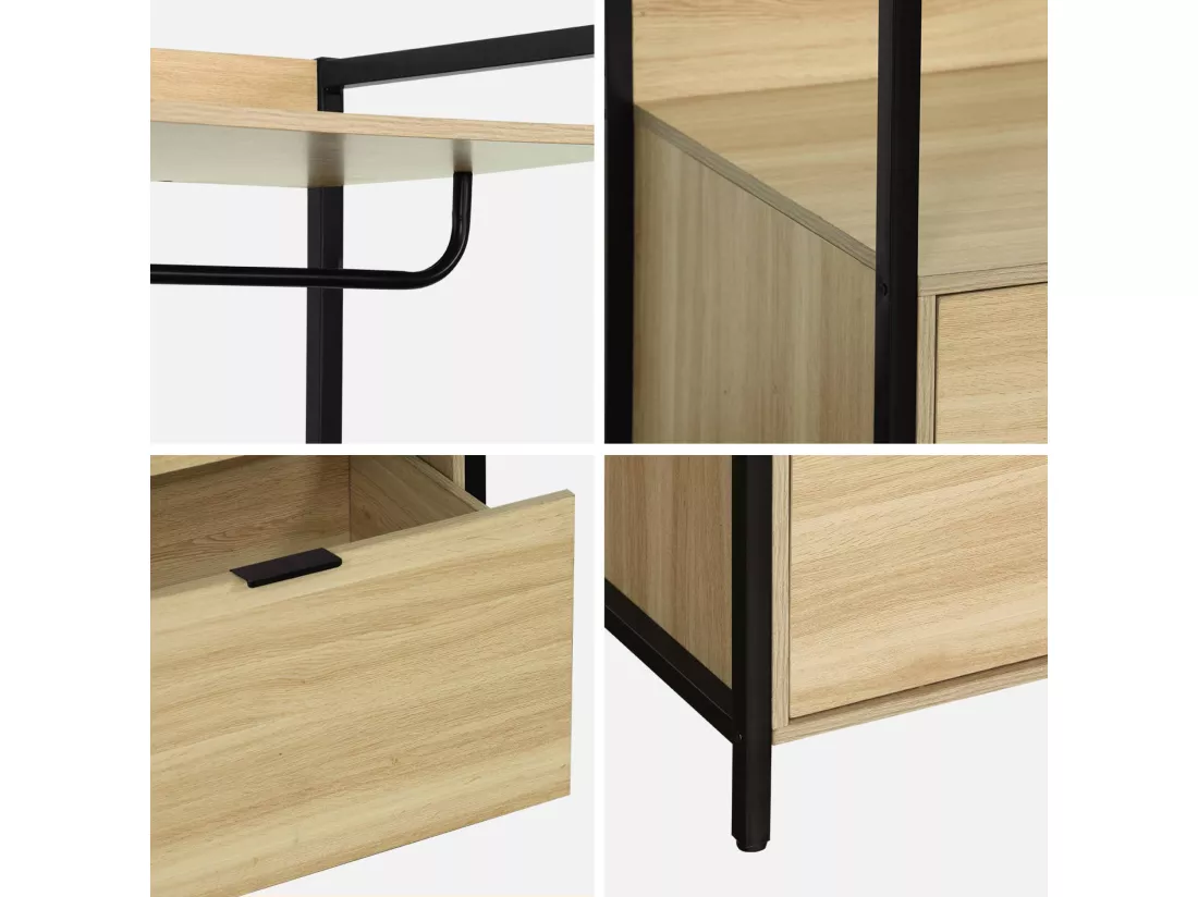 Module dressing noir avec 1 penderie. 2 tiroirs et 1 étagère. L 60 x P 48 x H 190 cm