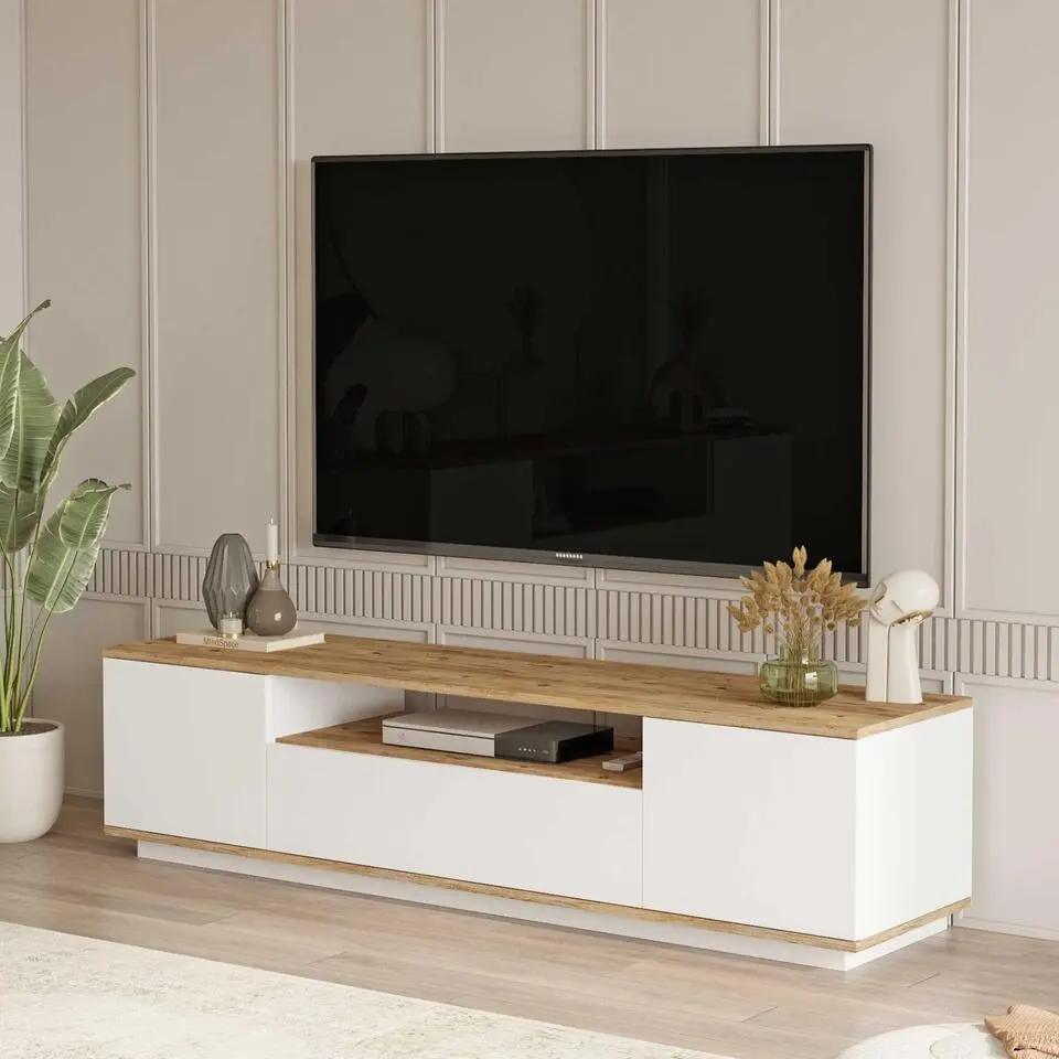 CALICOSY - TV-Meubel FR7-AA - Handgemaakt eiken / wit - 44,6x180x44,5 cm