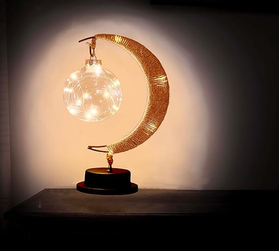 (28x18cm) LED Mond Lampe Mond Boho Home Deko Nachttisch Beleuchtung (USB/Batteriebetrieben) - Warmweiss