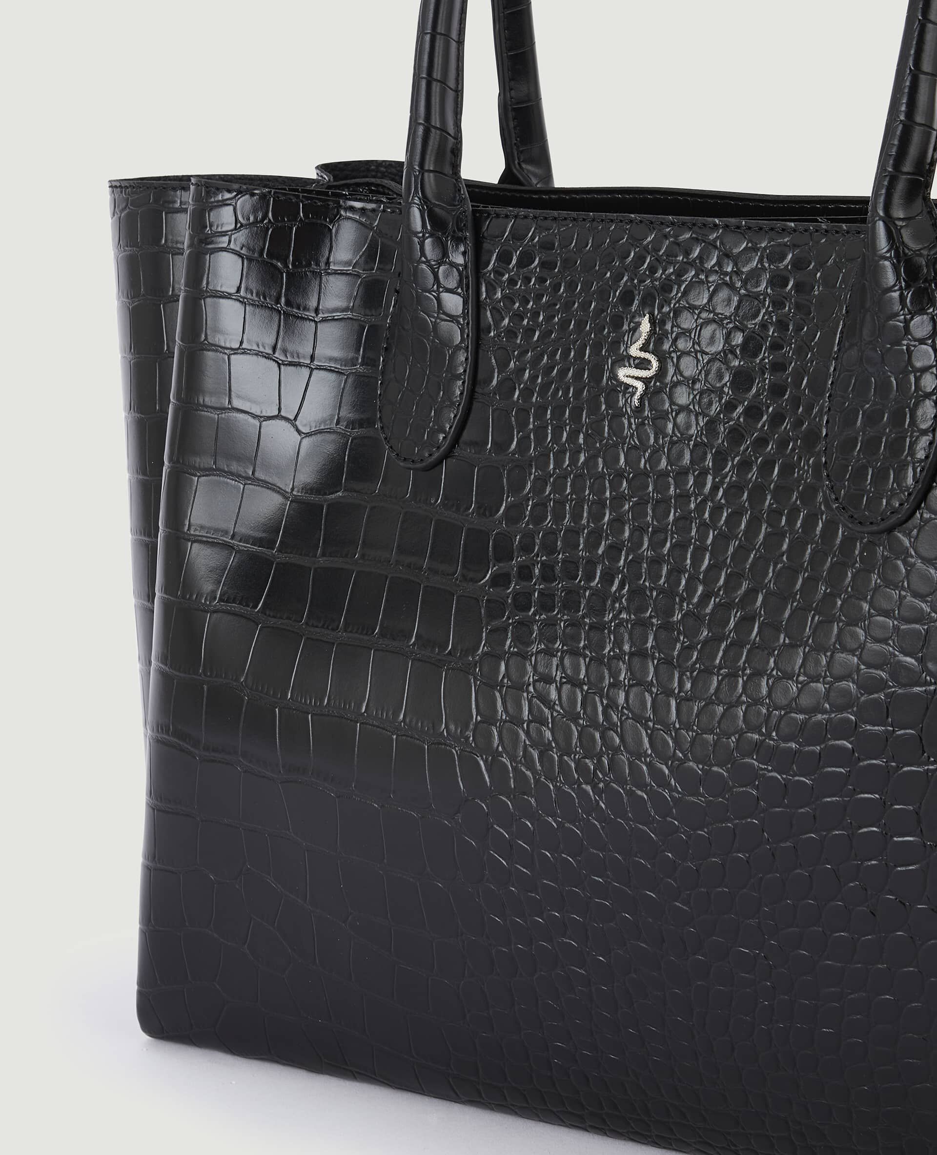 Grand cabas en simili effet croco - Noir