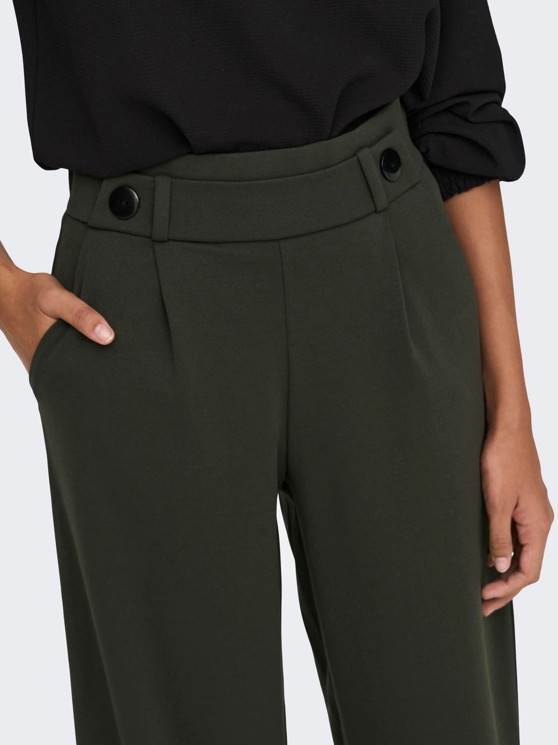 JDYGEGGO Mittlere Taille Weiter Beinschnitt Hose mit weitem Beinschnitt Peat