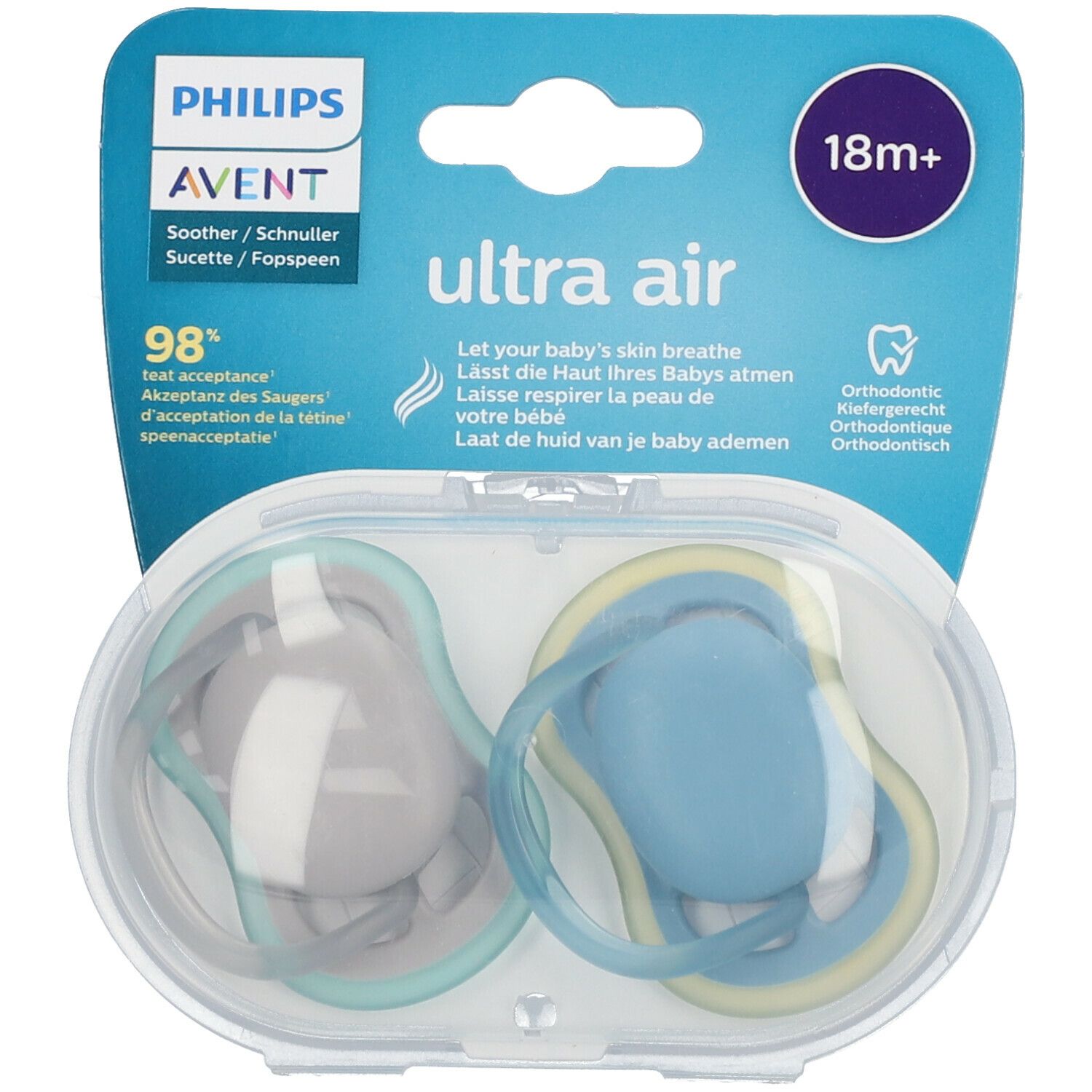 PHILIPS Avent Ultra Air Schnuller 18+ Monate, blau/ grau