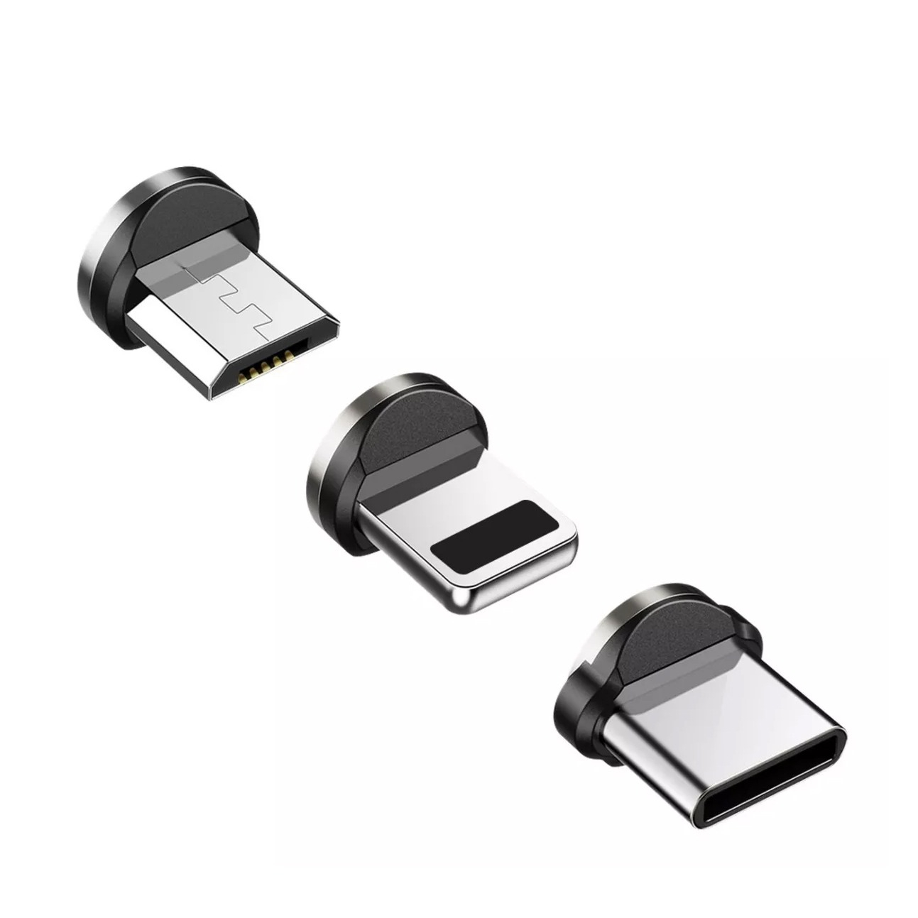 Magnetische USB C / Lightning / Micro USB Ladekabel Aufsätze (Passend für Artikel 125626 / 125627 / 125628) - Silber