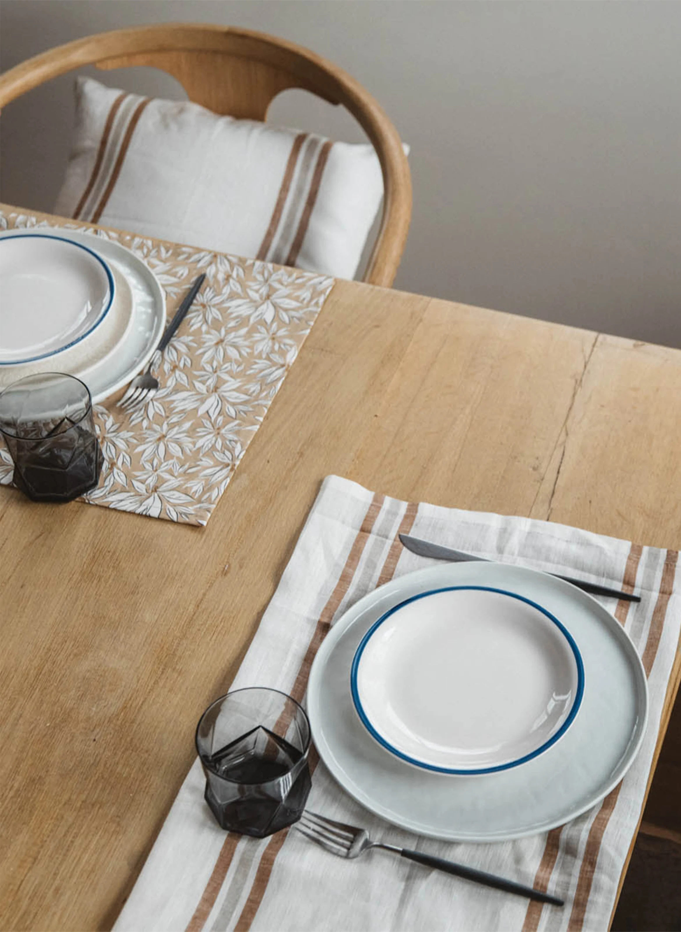 Set de table rayé en lin| Beige