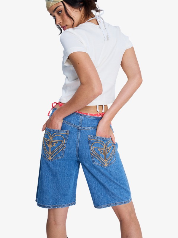 Cool Girl Longline Short en denim Bleu Femme